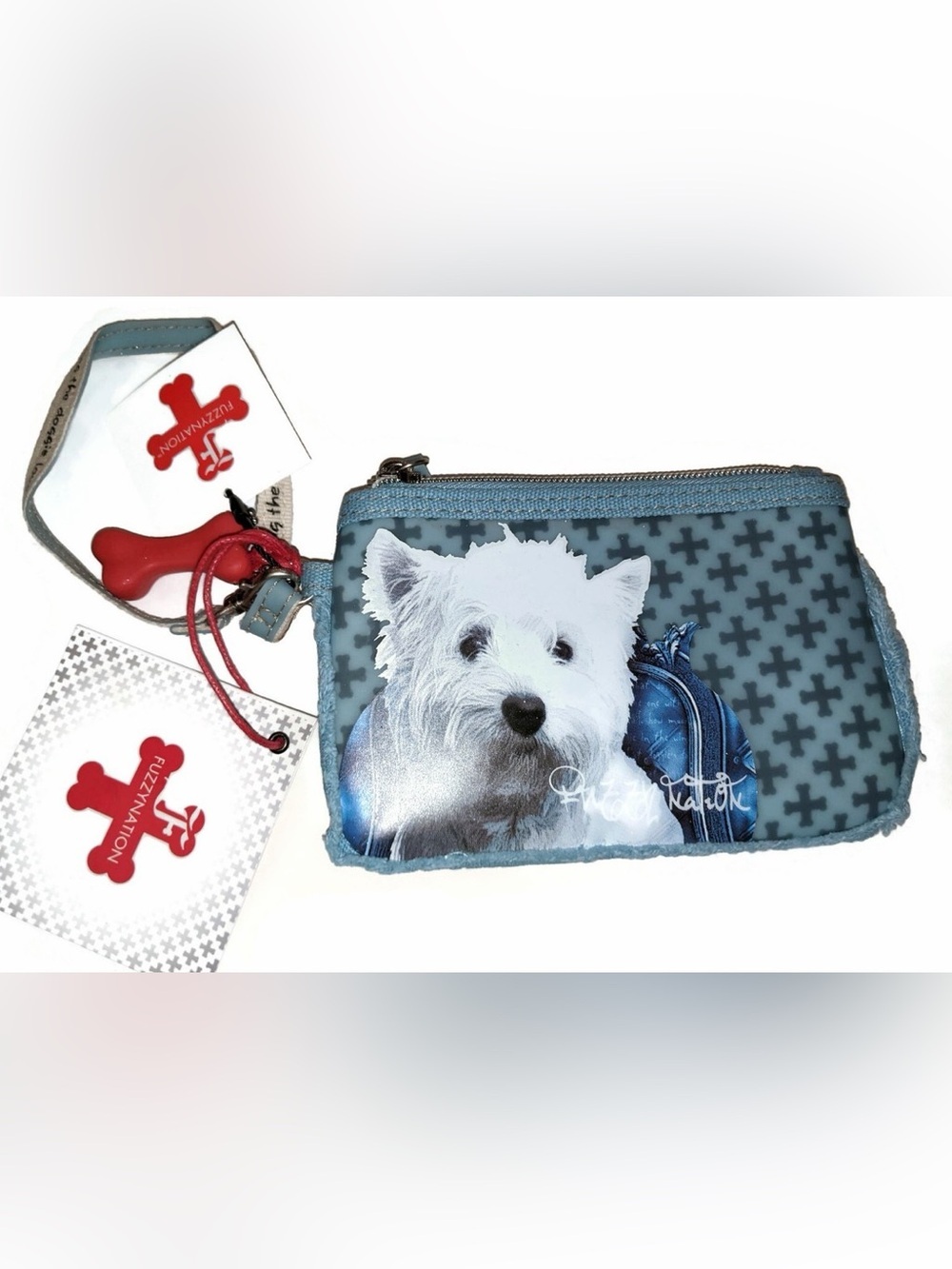 Westie Dog Blue Wristlet Clutch with Removable Strap